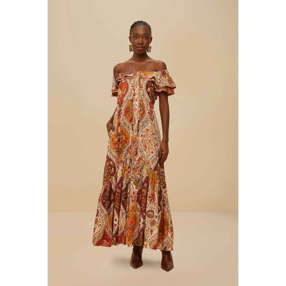 Multicolor Romantic Nature Off-Shoulder Maxi Dress - Picture 1 of 1